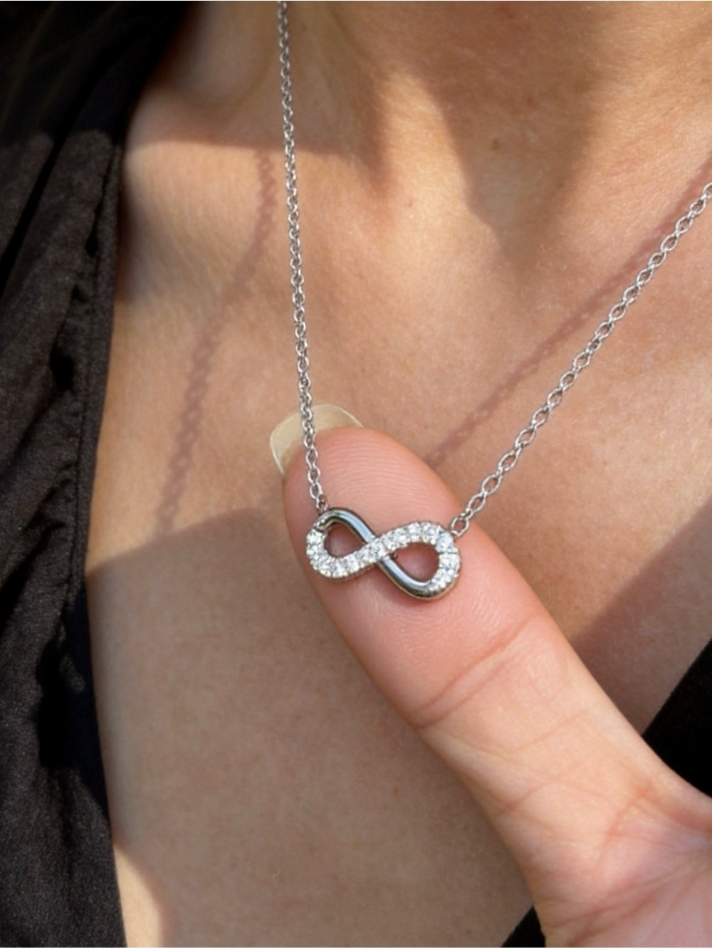 Infinity Pendant Necklace with Cubic Zirconia - Silver